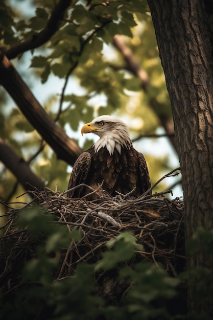 AI Generative An UpClose View of an Eagle's Carefully Constructed Nest