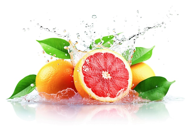 Ai generative Water splash on grapefruits on white