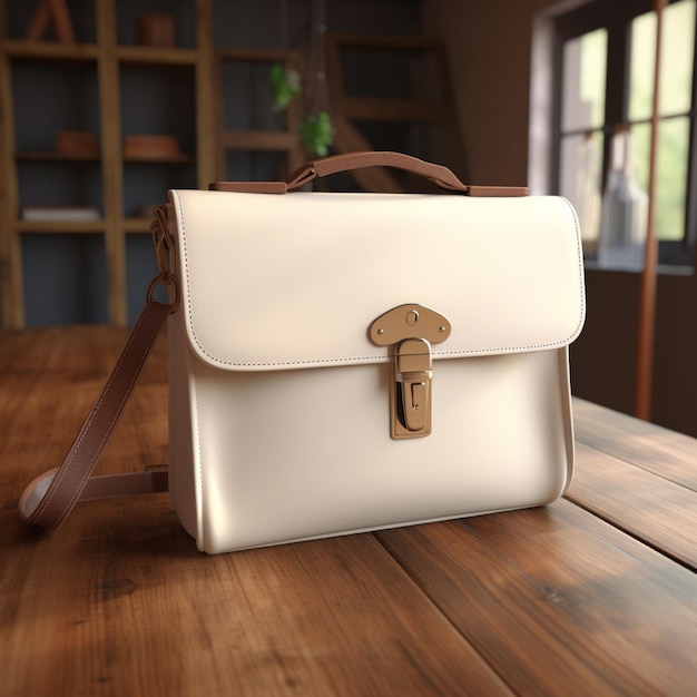 AI generative White woman bag on the wooden table perfect to create mockup preview