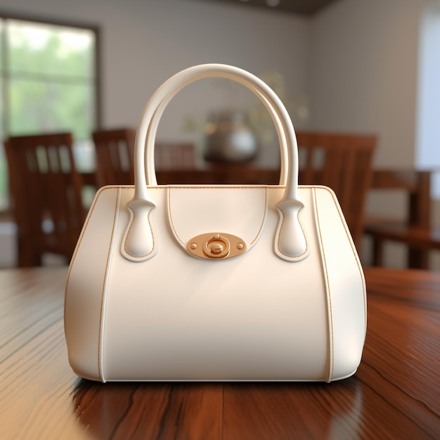 AI generative White woman bag on the wooden table perfect to create mockup preview