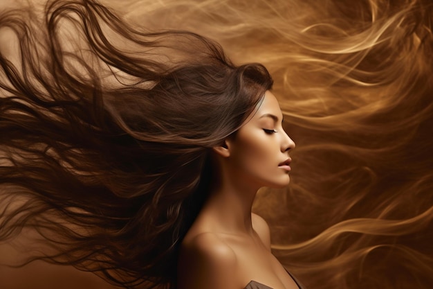 AI Generative Woman with long hair blowing in the wind