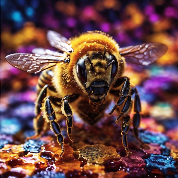 Photo ai generative working bee on honeycombs