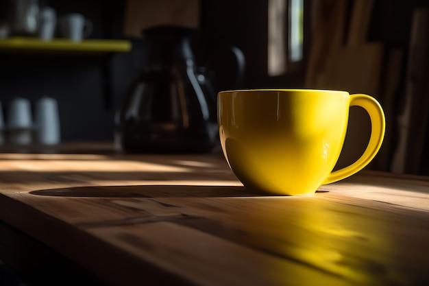 Ai GenerativeYellow cup with coffee in dark kitchen