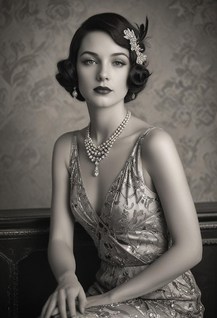 Ai genereerde 1920s Elegance Glamorous Zwart-wit Portret