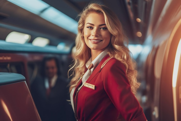 Ai genereerde een beeld van een stewardess met champagne.