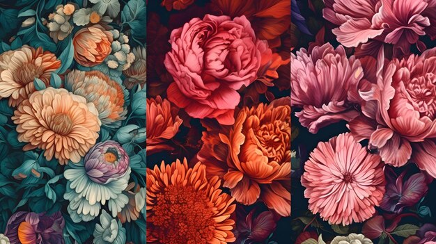 AI genereerde een illustratie van een prachtige levendige abstracte bloemen achtergrond voor behang