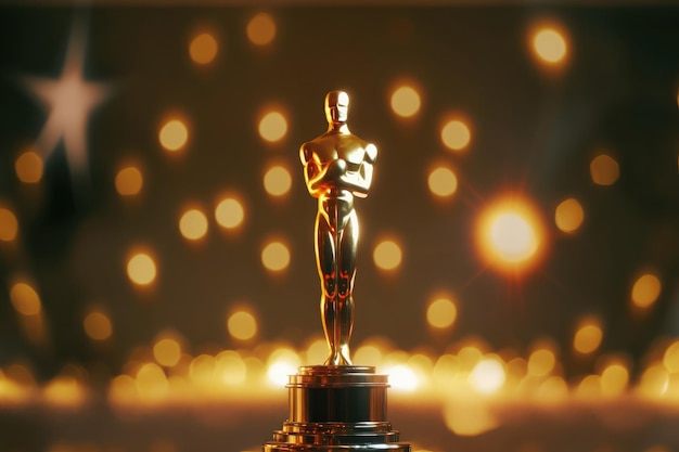 AI genereerde gouden oscar academy award standbeeld replica bij bokeh garland lights achtergrond