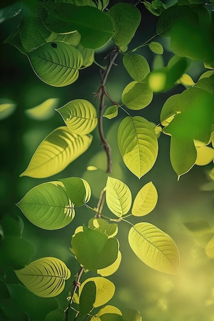 AI genereerde groene natuurlijke boombladeren op lente verse achtergrond