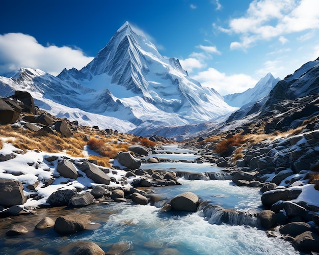 AI genereerde majestueuze sneeuwbedekte bergen in de winter