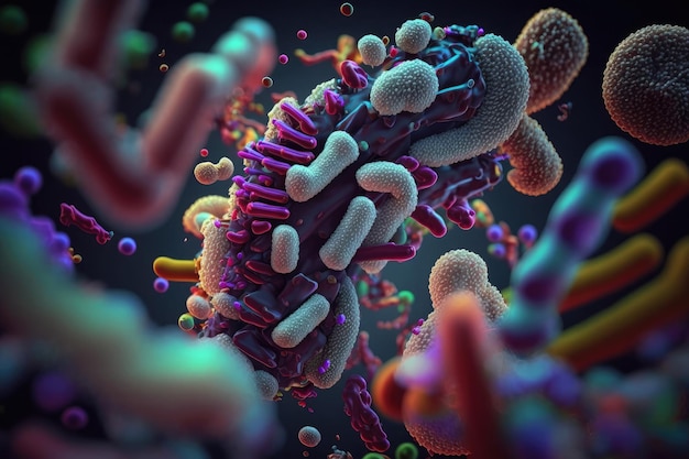 AI genereerde medische illustratie van virusbacteriën microbe kankercelisolatie verschillende kleuren