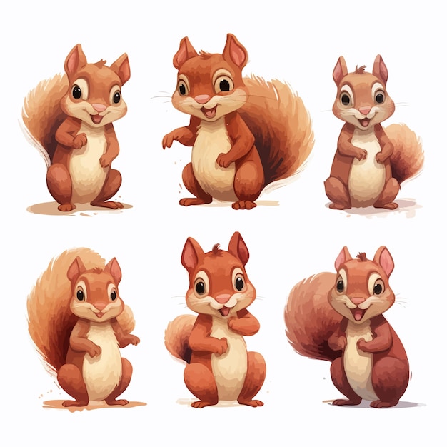 Photo ai group set of cute squirrels collection illustration white background