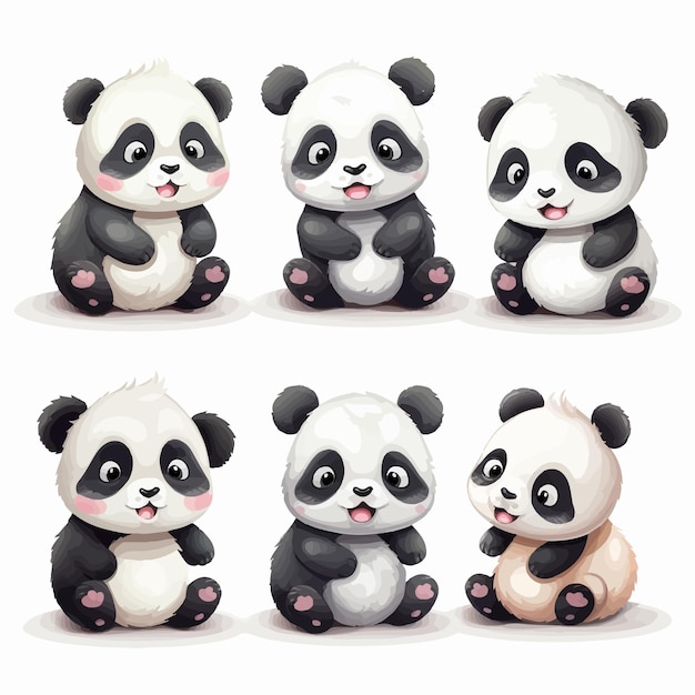 Фото ai group set of cute adorable pandas коллекция иллюстраций белый фон