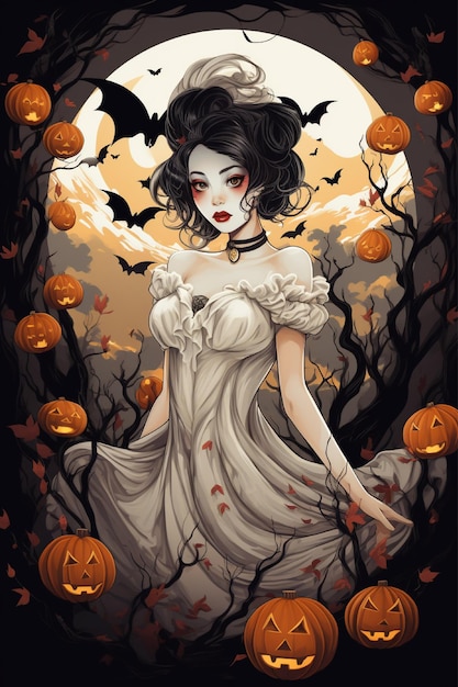 ai halloween women in a white dress