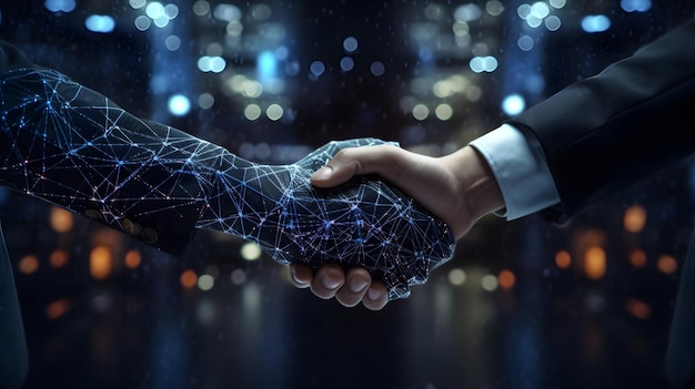 ビジネスマン ニューラル ネットワーク オフィス コマース マーケティング生成 AI との AI 握手