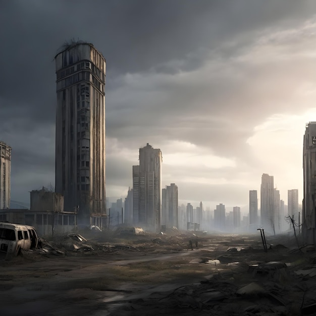 AI of the haunting aftermath of the apocalypse with barren landscapes and abandoned cities