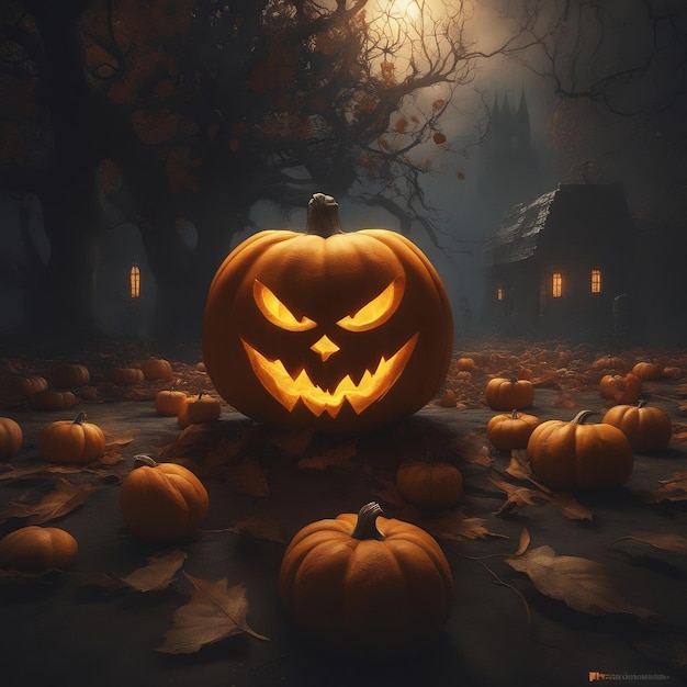 Foto un helloween con zucca non solo composizione perfetta bellezza pieno di dettagli in intricato insanely dettagliato