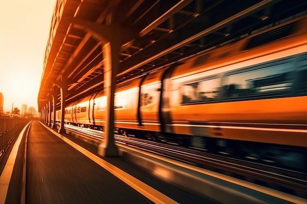 AI High speed railway train running on the railway station