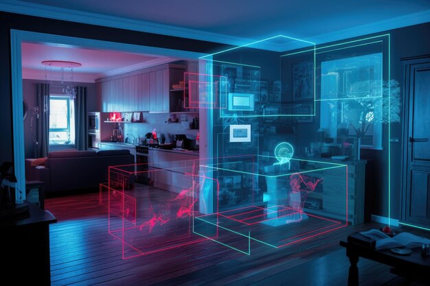 Ai home security system with holographic interface created with generative ai