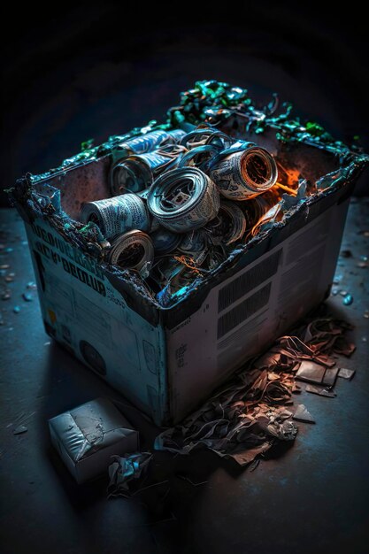 Photo ai illustration of a box of dirty unsorted waste