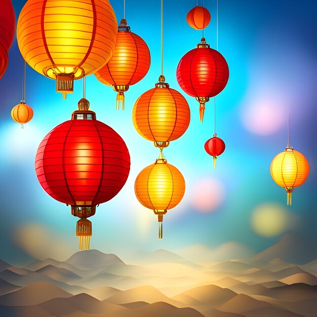 AI image of the Chinese midautumn colorful and glowing lantern festive season