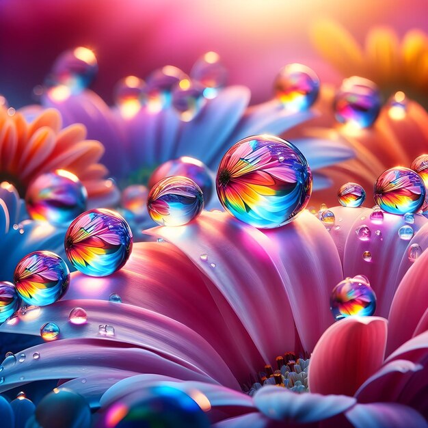 AI image of colorful water drops with reflections