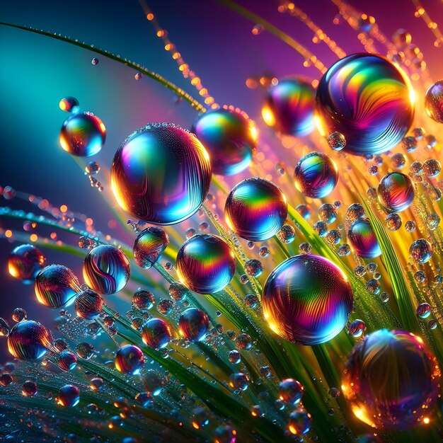 AI image of colorful water drops with reflections