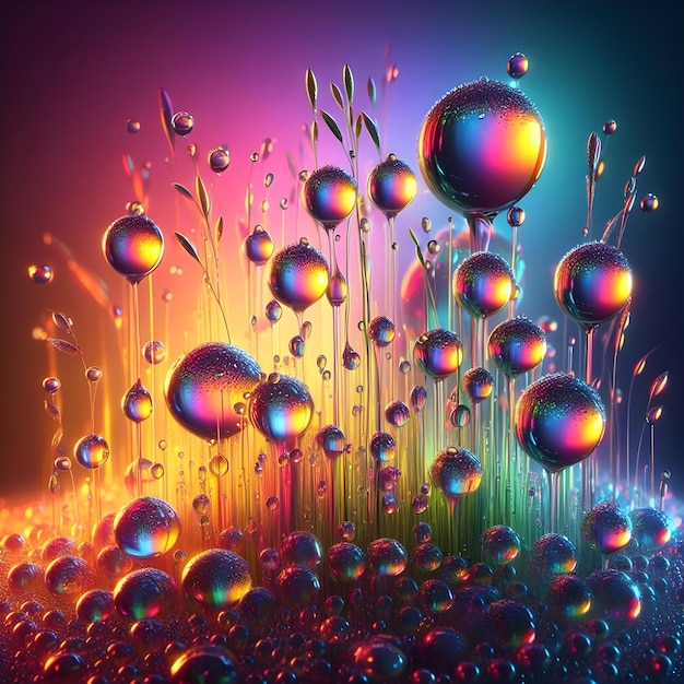 AI image of colorful water drops with reflections