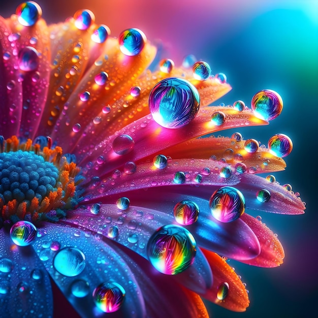 AI image of colorful water drops with reflections