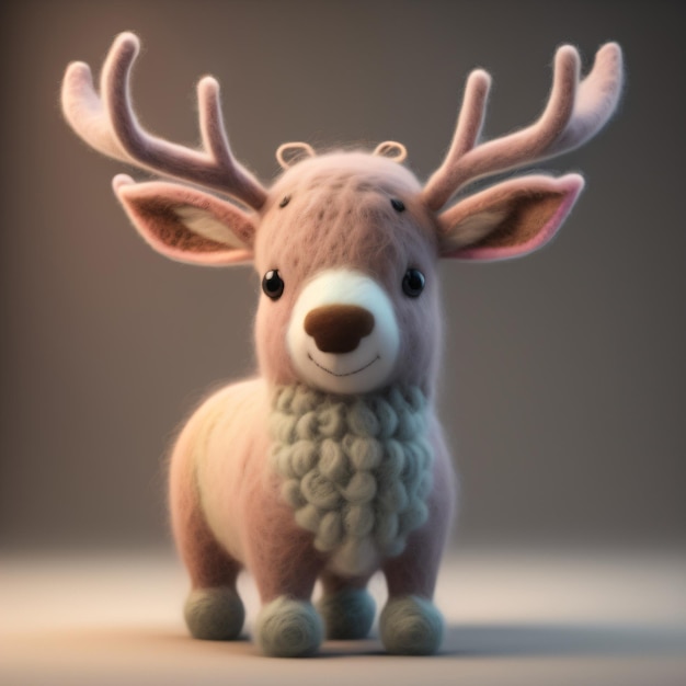 AI image with a cute cartoon fluffy animal made of wool