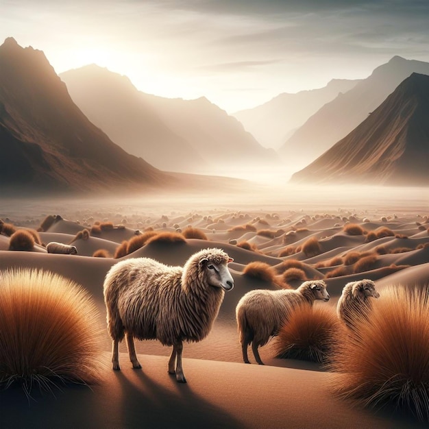 Фото Изображения ид аль-адха, овцы, коровы и верблюды, идущие по пустынной долине рок-маунтин в