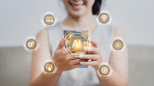 AI Kunstmatige intelligentie AI en machine learning concept op virtueel scherm