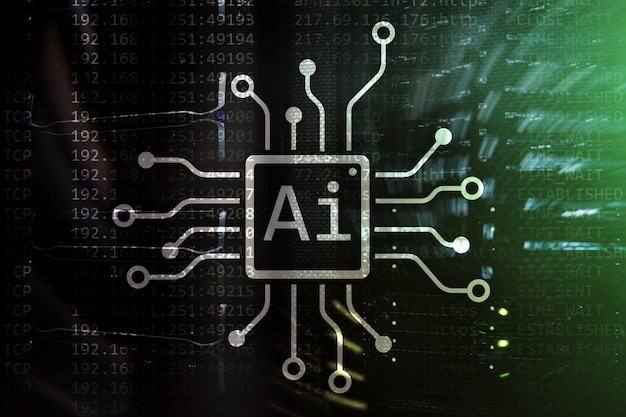 AI Kunstmatige intelligentieautomatisering en modern informatietechnologieconcept op virtueel scherm