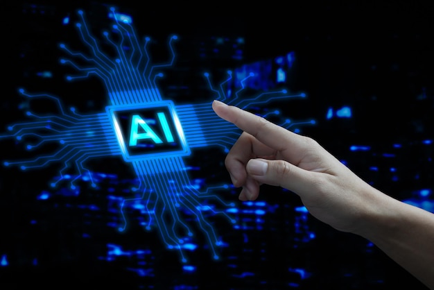 AI 学習と人工知能機械学習ビジネス インターネット現代技術とネットワーキングの概念