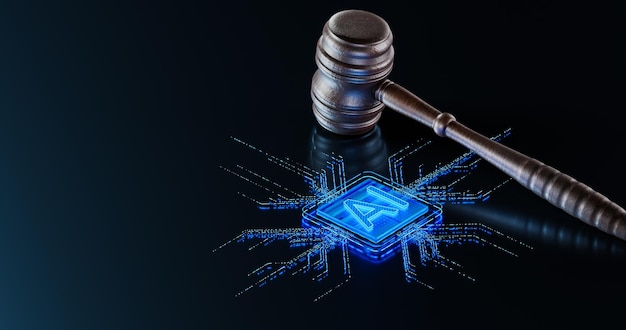 ai and legal systems judges gavel symbolizing law and order with artificial intelligence processor