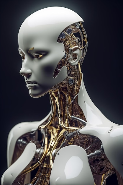 Ai linked female robotic face illustration