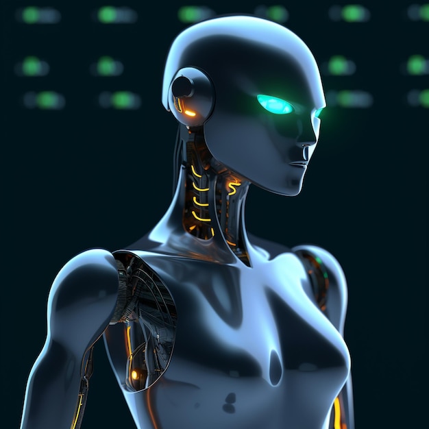 Ai linked female robotic face illustration