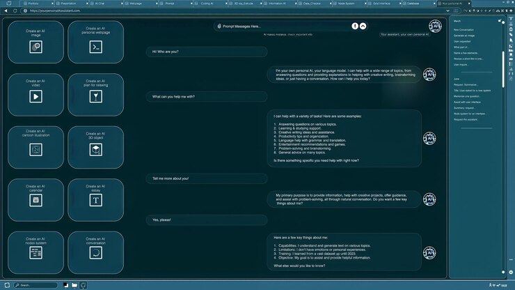 Photo ai llm chatbot software ui showing virtual assistant answering user prompts