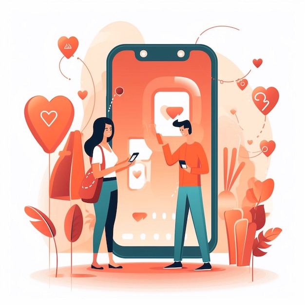 AI Love Иллюстрация телефона в социальных сетях