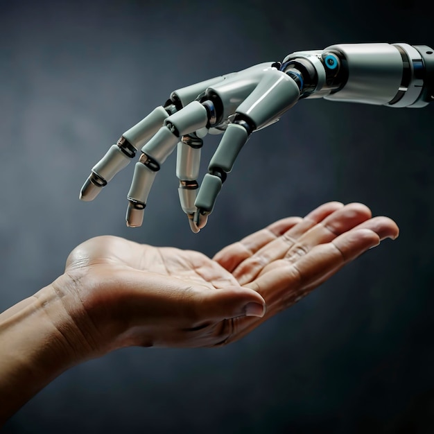 AI machine learning hand robot and human