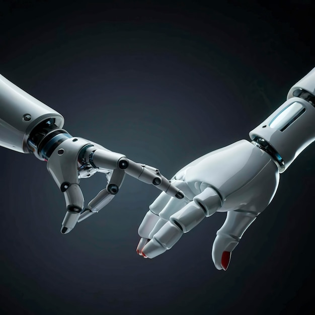 AI machine learning hand robot and human