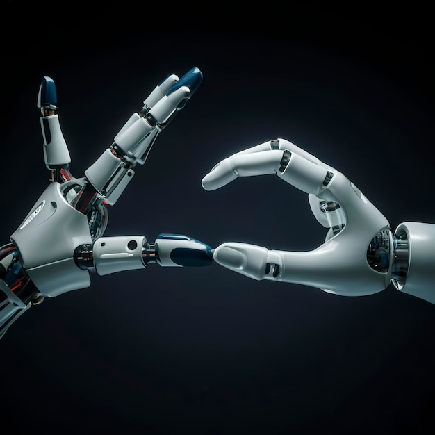 AI machine learning hand robot and human