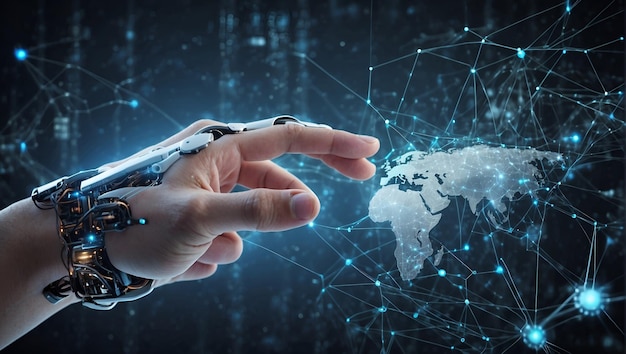 인공지능 머신러닝: 빅데이터 네트워크 연결에 대한 로의 손 배경 과학 탐구