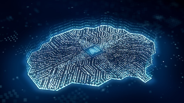 ai microprocessor transfer digital data through brain circuit computer, artificial intelligence inside central processors unit or cpu, 3d rendering futuristic deep learning technology 3d illustration