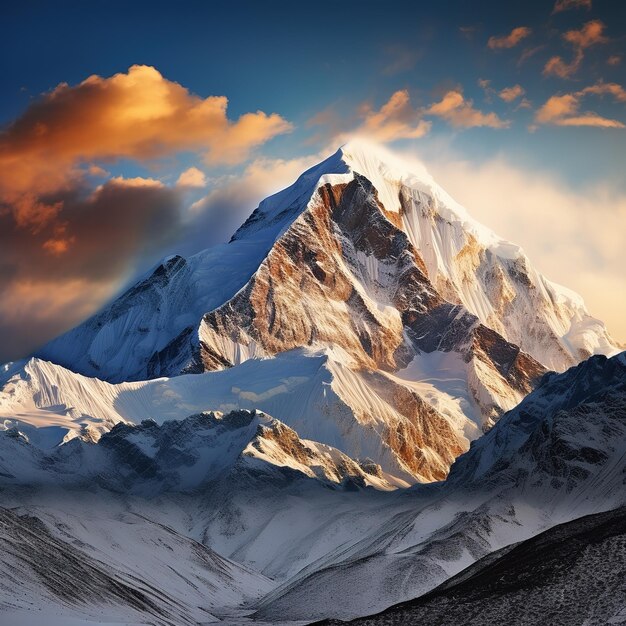 Foto ai natuurlijk landschap van de winter sneeuwbergen