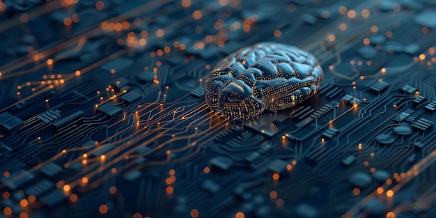 ai neural network mimics human brain using digital data and computer circuits concept artificial intelligence neural networks human brain simulation digital data computer circuits