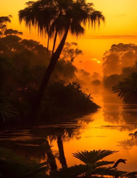 AI of painterly image of a Brazilian amazon thick jungle landscape at different weather