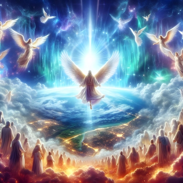 AI painterly image of revelation rapture of the return of Christ to earth