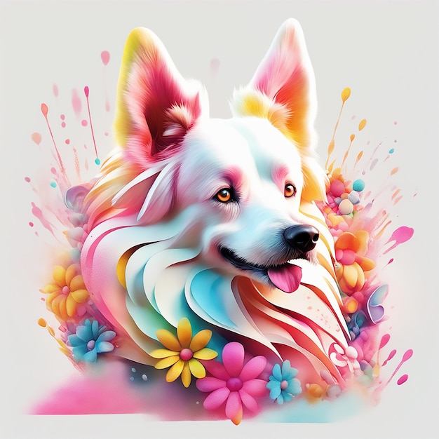 Ai pink color beautiful dog surrounded by flower