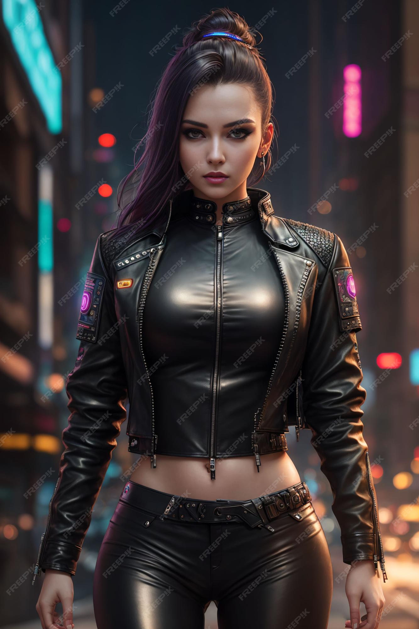 Premium AI Image | Ai portrait of a beautiful woman with leather dress