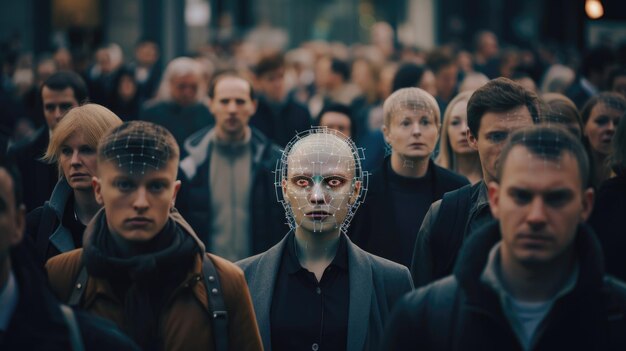 AI を活用した顔認識システムが群衆の中で顔を識別